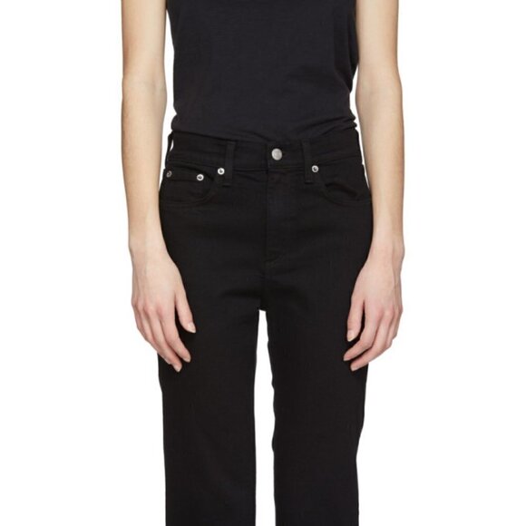 Rag & Bone Stovepipe High Rise Cropped Raw Cut Step Hem Black Jeans NWT Sz 26 - Picture 6 of 12
